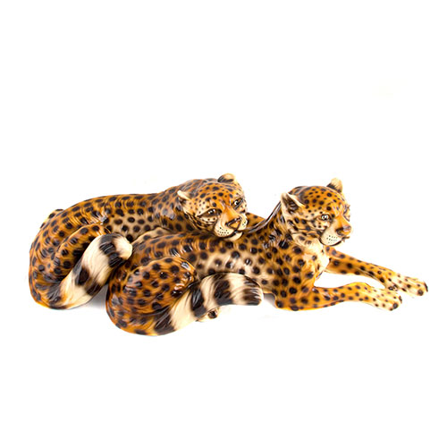 Sub.:18 - Lote: 402 -  Pareja de figuras de leopardos en cermica.