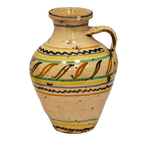 Sub.:19 - Lote: 211 -  Jarra con asa en cer�mica esmaltada de Puente del Arzobispo. S. XIX.