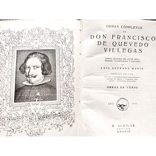 Sub.:19 - Lote: 2038 -  Obras completas de Don Francisco de Quevedo Villegas. Obras en verso