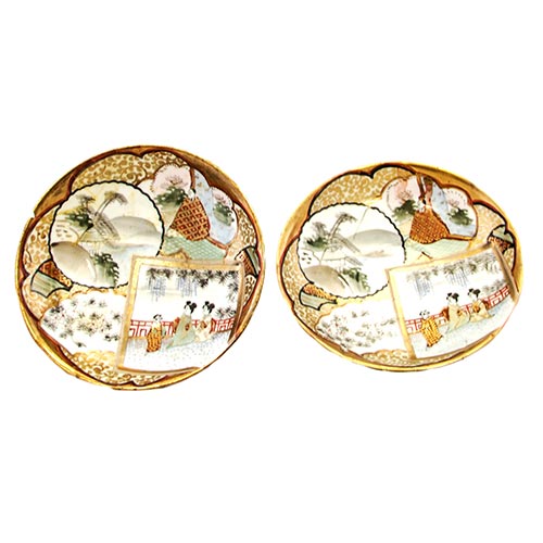 Sub.:2-On - Lote: 831 -  Lote de dos platos decorativos en porcelana oriental con el motivo interior de la estrella y profusa decoracin vegetal pintada a mano. De dos tamaos diferentes.