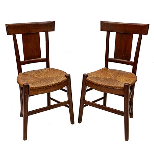Sub.:2-On - Lote: 47 -  Pareja de sillas fernandinas en madera con respaldo de enea.