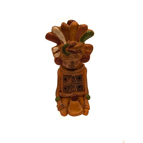 Sub.:2-On - Lote: 632 -  Flauta en cermica policromada con forma humanoide de estilo azteca.