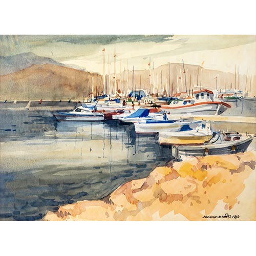 Sub.:2-On - Lote: 306 - DOMINGO BENITO (1927) Puerto con barcos