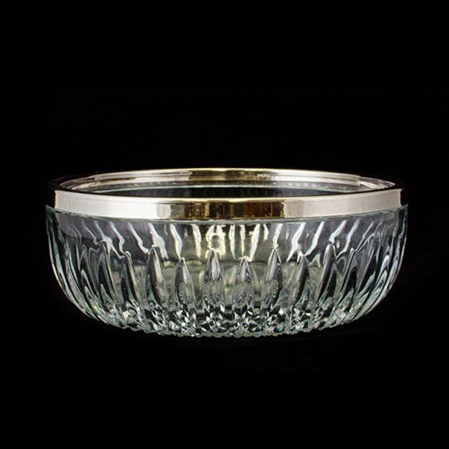Sub.:2-On - Lote: 1440 -  Frutero en cristal con cerco de metal plateado con pinzas dentadas.