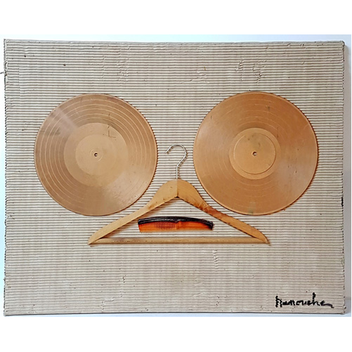 Sub.:2 - Lote: 1520 -  Collage sobre cart�n firmado por Nanouche. Al dorso firmado en 1991 en M�laga.