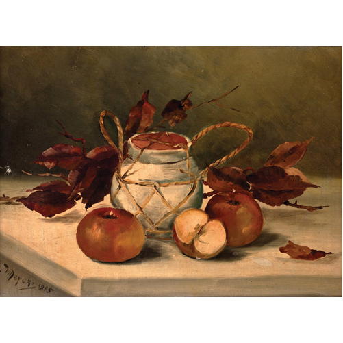 Sub.:2 - Lote: 101 - ESCUELA CENTROEUROPEA, CA. 1900 Bodegn con tarro de cermica y manzanas