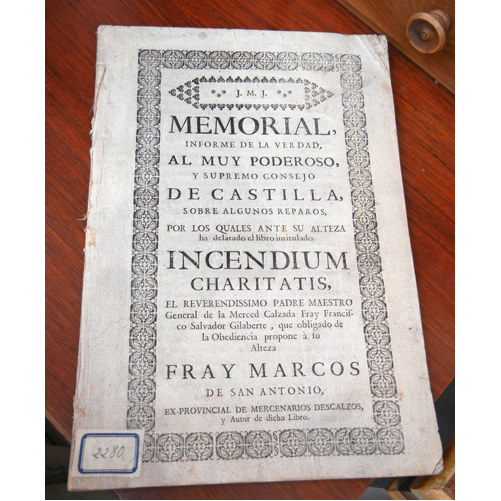 Sub.:2 - Lote: 2062 -  Mercedarios. SAN ANTONIO, Fray Marcos de. 