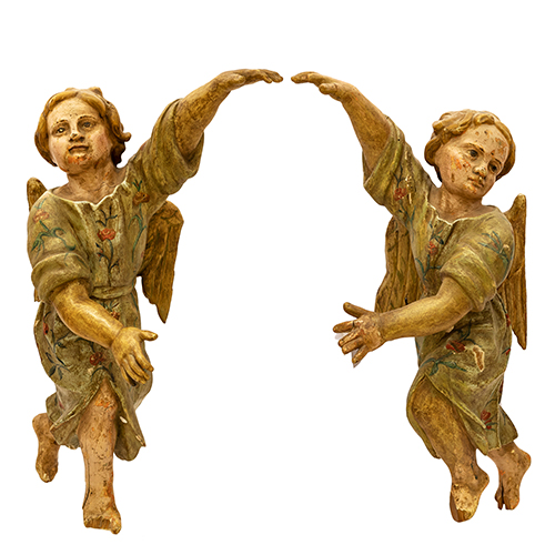 Sub.:20 - Lote: 1328 -  Pareja de �ngeles del siglo XVIII en madera policromada. 