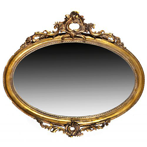 Sub.:20 - Lote: 1270 -  Espejo oval en madera dorada y estucada.