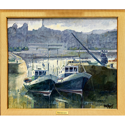 Sub.:20 - Lote: 1075 - JUAN MARI NAVASCUS (San Sebastin, 1941) Barcos en el puerto