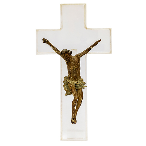 Sub.:20 - Lote: 333 -  Cristo en madera tallada. Siglo XVIII. Cruz en metacrilato.