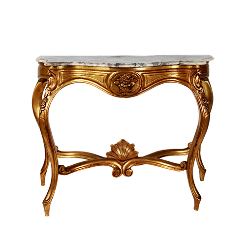 Sub.:20 - Lote: 277 -  Consola estilo Luis XV, siglo XIX. En madera dorada con tapa de mrmol.