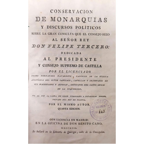 Sub.:21 - Lote: 2023 -  Conservaci�n de monarqu�as y discursos pol�ticos sobre la gran consulta que el Consejo hizo al Se�or Rey Don Felipe Tercero: Dedicada al Presidente y Consejo Supremo de Castilla