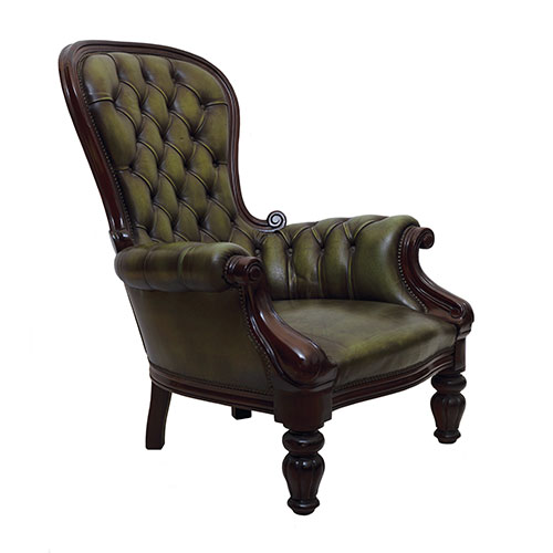 Sub.:21 - Lote: 262 -  Sill�n de lectura de respaldo alto en cuero capiton� verde.