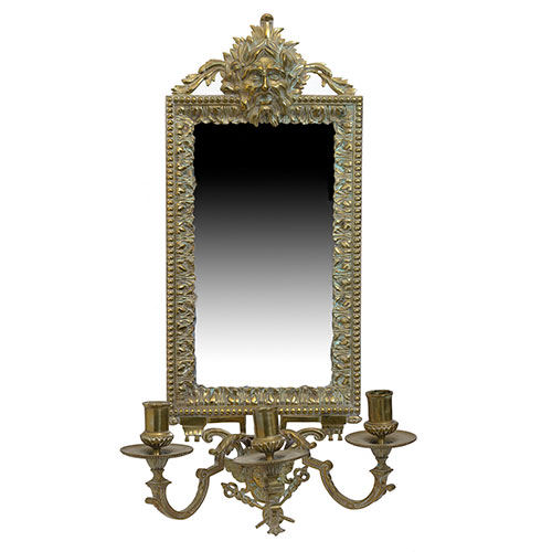 Sub.:21 - Lote: 1401 -  Pareja de cornucopias con espejo y candelabros en bronce.