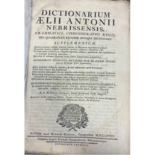 Sub.:21 - Lote: 2014 -  Dictionarium aelii Antonii Nebrissensis, grammatici, chronographi regii; imo quadruplex ejusdem antiqui dictionarii suplementum. 