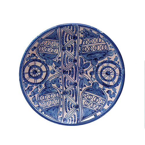 Sub.:21 - Lote: 1438 -  Plato en cermica de Muel con decoracin en policroma azul.