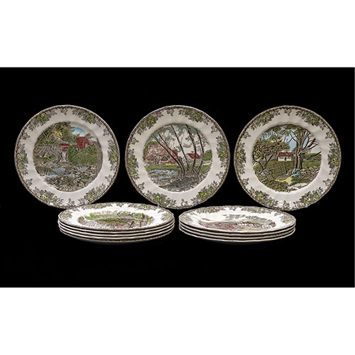 Sub.:21 - Lote: 1425 -  Doce bajoplatos en porcelana inglesa con escenas de campi�a.