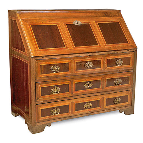 Sub.:21 - Lote: 1288 -  Bureau Carlos IV en madera de caoba, nogal y frutal, ca. 1800. 