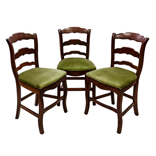 Sub.:22 - Lote: 1274 -  Lote de 6 sillas catalanas en caoba con asiento tapizado en verde. S. XIX.