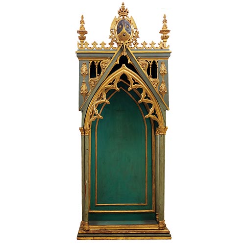 Sub.:22 - Lote: 259 -  Hornacina neog�tica en madera policromada y dorada s. XIX. Presenta escudo de las Carmelitas. 