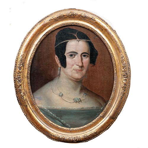 Sub.:22 - Lote: 66 - ESCUELA ESPAOLA S. XIX Retrato oval de dama con joyas