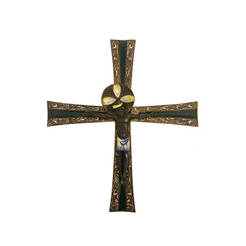 Sub.:22 - Lote: 258 -  Crucifijo en cobre y esmalte imitando modelo de Limoges.