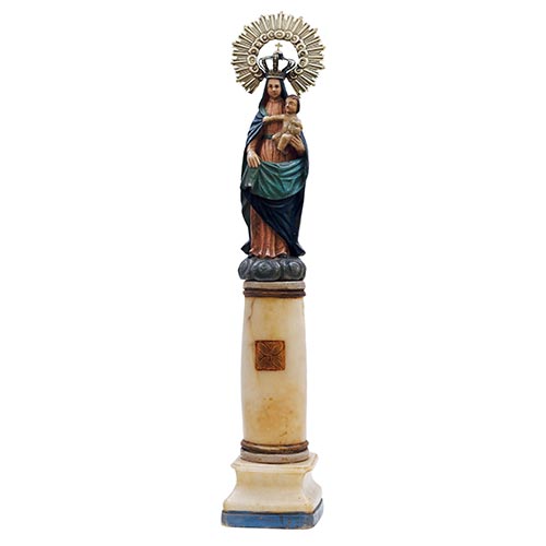 Sub.:22 - Lote: 1226 -  Virgen del Pilar en alabastro policromado de finales del siglo XVIII. Con corona plateada. Falta pie nio.