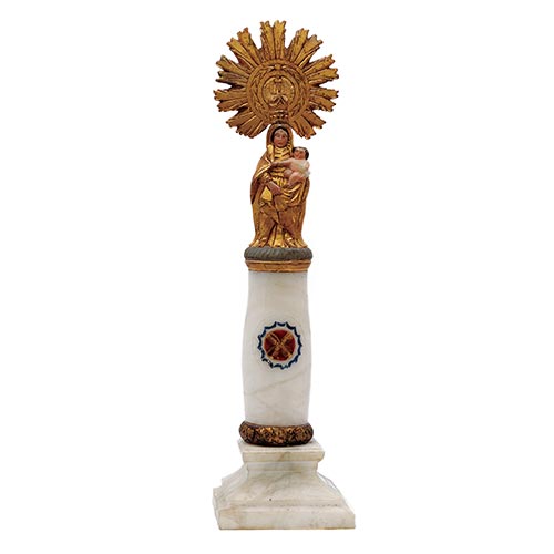 Sub.:22 - Lote: 243 -  Virgen del Pilar en alabastro policromado y dorado. S. XIX.