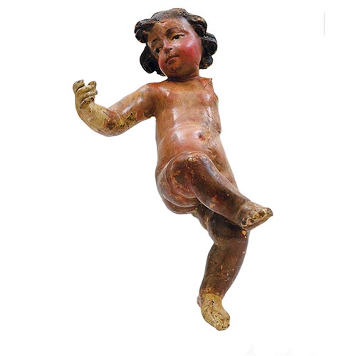 Sub.:22 - Lote: 273 -  Escultura de ni�o, sin brazo. Faltas en los dedos y repintes. S.XVIII