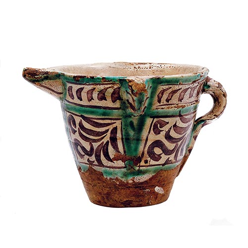 Sub.:22 - Lote: 1362 -  Mortero vertedor hispano-�rabe en cer�mica de Teruel. Siglo XV, excelente conservaci�n.