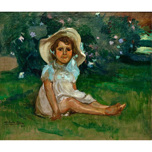 Sub.:23 - Lote: 1089 - MARCELIANO SANTA MARA (Burgos, 1866-Madrid, 1950) Retrato de nia con sobrero