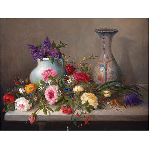 Sub.:23 - Lote: 127 - JOS MARA CORCHN (doc. en Madrid en 1864) Bodegn con jarrones y flores