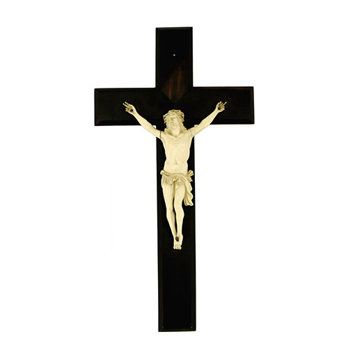 Sub.:23 - Lote: 1276 -  Cristo crucificado del siglo XIX realizado en marfil sobre cruz en madera de bano. 