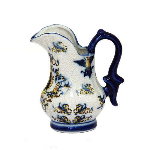 Sub.:23 - Lote: 430 -  Pequea jarra con decoracin de patos y pjaros, colores azul y amarillo sobre blanco. 