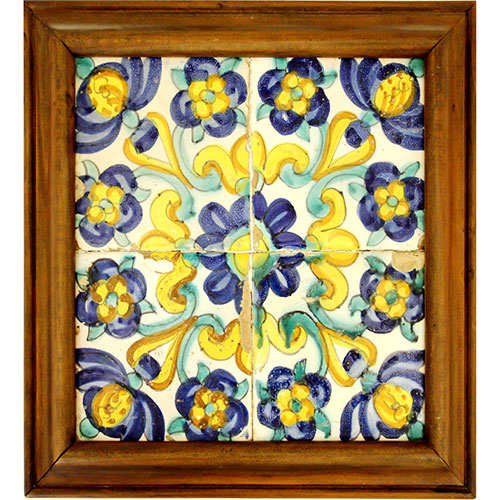Sub.:23 - Lote: 1308 -  Azulejos de cermica aragonesa del siglo XIX. Enmarcado.