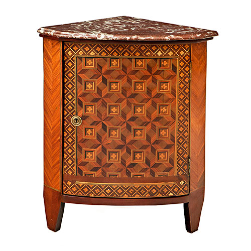 Sub.:24 - Lote: 288 -  Rinconera Carlos IV en madera con marqueter�a geom�trica. Maderas finas, Espa�a, finales XVII.