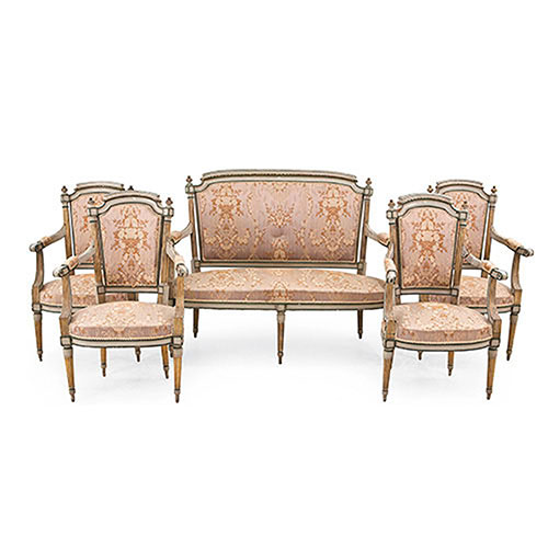 Sub.:24 - Lote: 1283 -  Conjunto de siller�a estilo Luis XVI en madera lacada y dorada, S. XIX. 