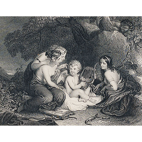Sub.:24 - Lote: 88 - J. C. EDWARDS (Inglaterra, 1821 - 1855) Y WILLIAM HILTON (Londres, 1789 - 1839) Las Tres Gracias adiestran a Cupido.