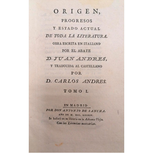 Sub.:24 - Lote: 2009 -  Origen, progresos y estado actual de toda la literatura. 