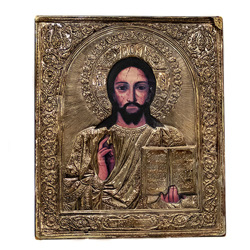 Sub.:24 - Lote: 305 -  Icono ruso con motivo de Padre Eterno en l�mina de plata.