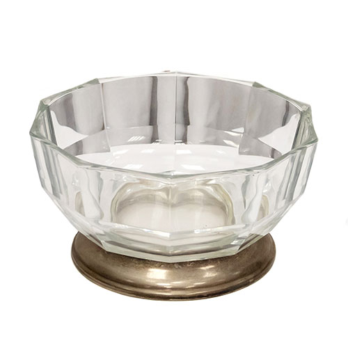 Sub.:24 - Lote: 1298 -  Frutero decagonal en cristal con base circular de metal.