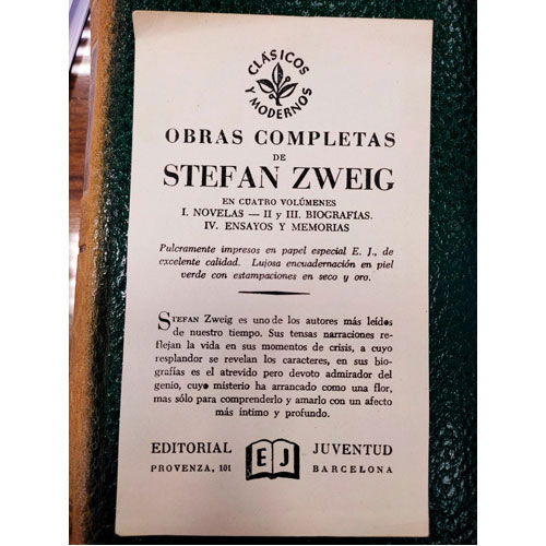 Sub.:24 - Lote: 2060 -  Stefan Zweig. Obras completas en cuatro vol�menes. I. Novelas, II y III Biograf�as y IV Ensayos y memorias. 