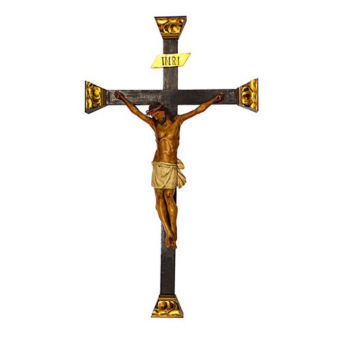 Sub.:24 - Lote: 1455 -  Crucifijo en madera tallada y policromada. s. XX.