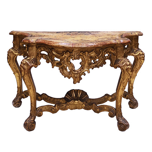 Sub.:24 - Lote: 1418 -  Consola en madera tallada, dorada y marmorizada �poca Carlos III. s. XVIII. 