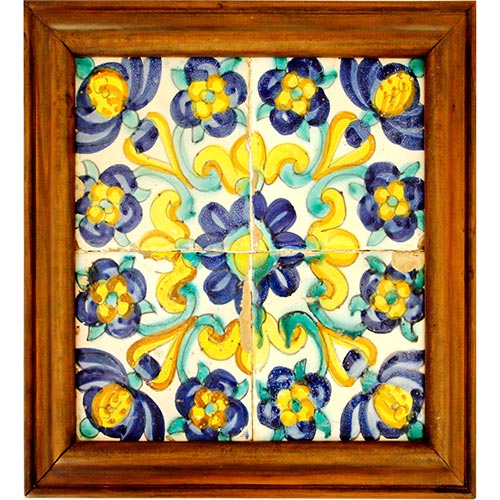 Sub.:25 - Lote: 1295 -  Azulejos de cermica aragonesa del siglo XIX. Enmarcado.