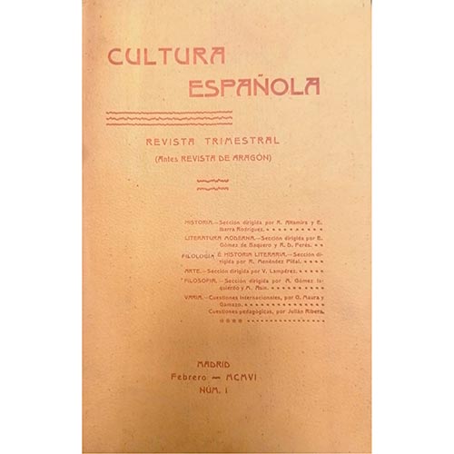 Sub.:25 - Lote: 2012 -  Cultura espaola. Revista trimestral. Antes Revista de Aragn. Nms. I, II, III, IV, V, VI, IX & X. Madrid. 1906/1908. Editado por Imprenta de P. Apalategui.