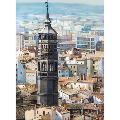 Sub.:25 - Lote: 51 - LUIS CALVO DÍEZ (Zaragoza, 1935-2021) Torre mudéjar de la iglesia de San Pablo de Zaragoza