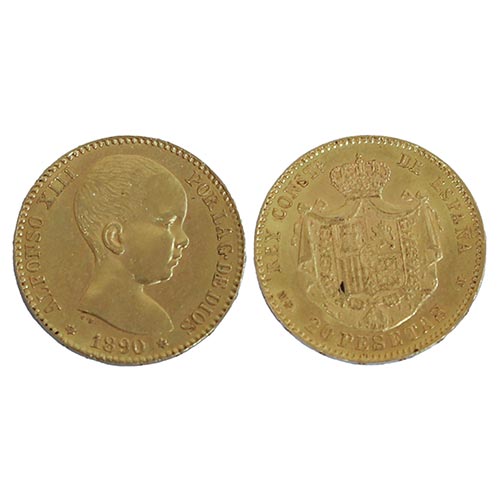 Sub.:25 - Lote: 1530 -  Moneda de 20 pesetas de Alfonso XIII realizada en oro y fechada en 1890. 90. MP.M.