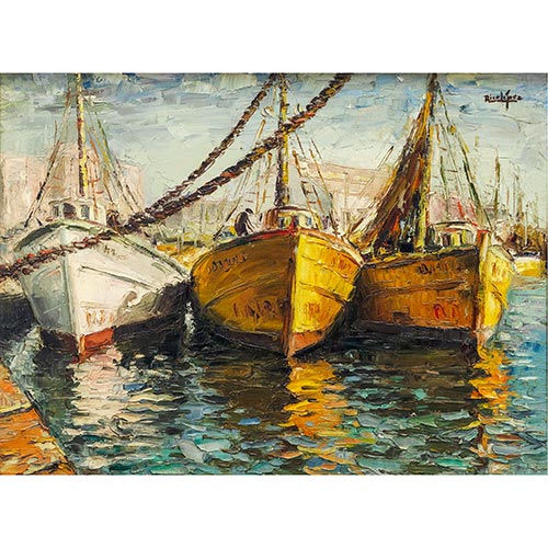 Sub.:25 - Lote: 1026 - JUAN RICO LPEZ (Yecla, Murcia, 1925) Barcos en el puerto